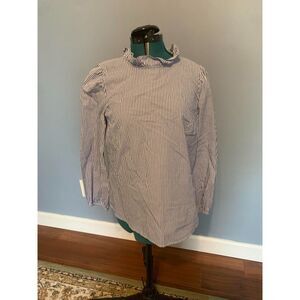 J. Crew Blue and White Striped Ruffle Neck Long Sleeve Blouse, size S